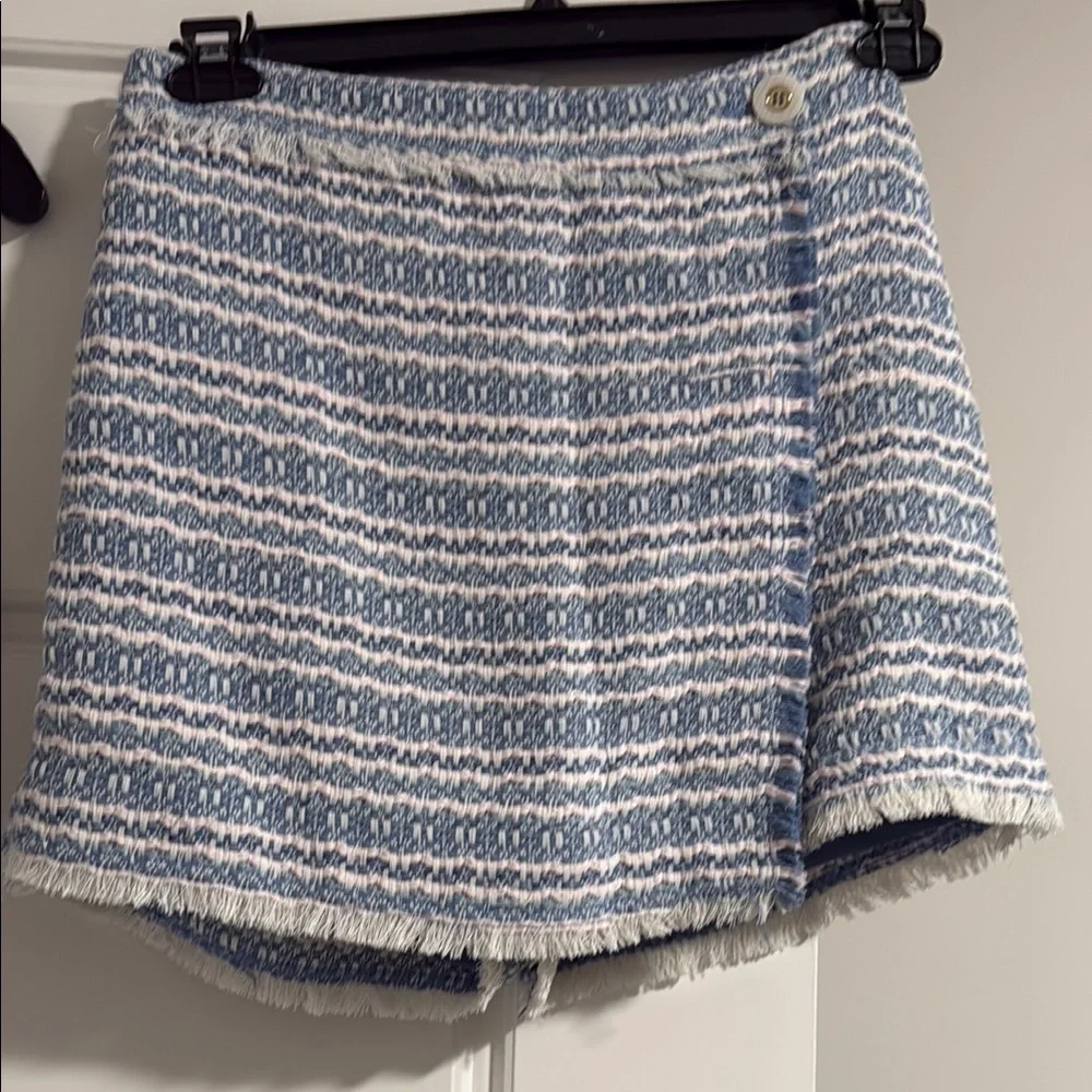House of Harlow 1960 Blue and White Tweed Crop Top & Skort Set